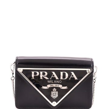 Prada Maxi Triangle Logo Chain Flap Bag Brushed Leather Small