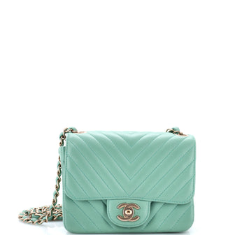 Chanel Square Classic Single Flap Bag Chevron Lambskin Mini