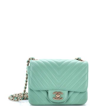 Chanel Square Classic Single Flap Bag Chevron Lambskin Mini