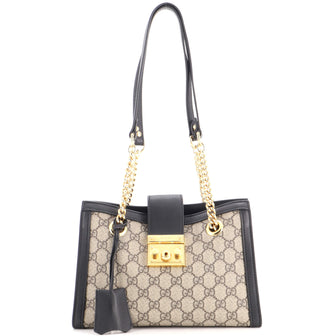 Gucci Padlock Chain Tote GG Coated Canvas with Leather Small