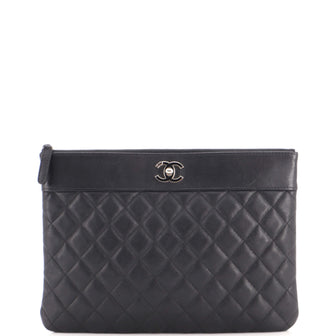 Chanel Mademoiselle Vintage O Case Clutch Quilted Sheepskin Medium