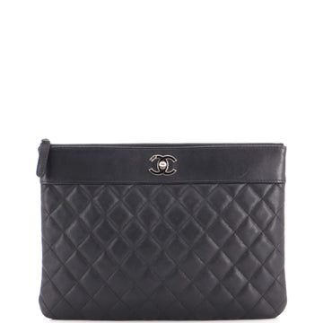 Chanel Mademoiselle Vintage O Case Clutch Quilted Sheepskin Medium