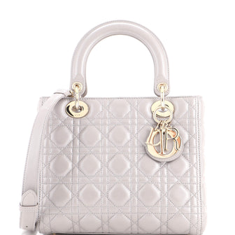 Christian Dior Lady Dior Bag Cannage Quilt Metallic Leather Medium