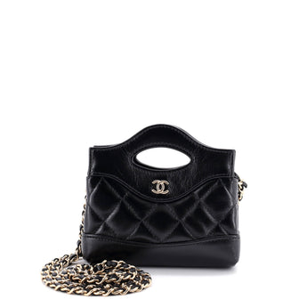 Chanel 31 Shopping Bag Clutch with Chain Quilted Shiny Crumpled Calfskin Nano
