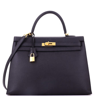 Hermes Kelly Handbag Black Epsom with Gold Hardware 35