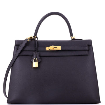Hermes Kelly Handbag Black Epsom with Gold Hardware 35