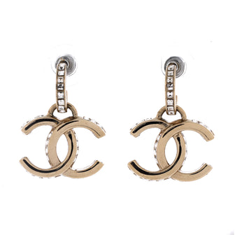 Chanel CC Drop Hoop Earrings Metal with Crystals