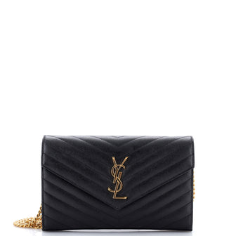 Saint Laurent Classic Monogram Wallet on Chain Matelasse Chevron Leather Medium