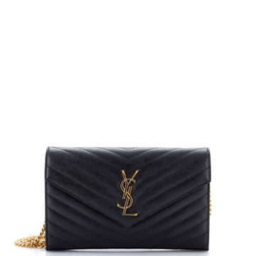 Saint Laurent Classic Monogram Wallet on Chain Matelasse Chevron Leather Medium