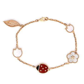 Van Cleef & Arpels Lucky Spring 5 Motifs Bracelet 18K Rose Gold and Mother of Pearl with Onyx and Carnelian