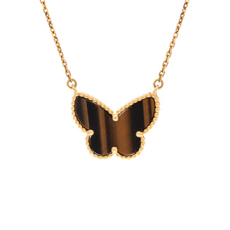 Van Cleef & Arpels Lucky Alhambra Butterfly Pendant Necklace 18K Yellow Gold and Tiger Eye