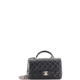 Chanel Classic Single Flap Top Handle Bag Quilted Lambskin Mini