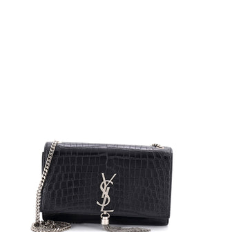Saint Laurent Classic Monogram Tassel Crossbody Bag Crocodile Embossed Leather Medium