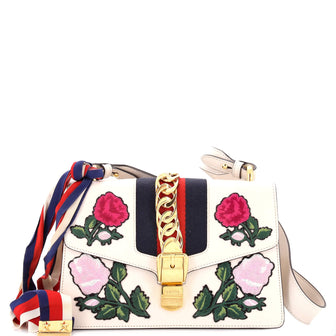 Gucci Sylvie Shoulder Bag Embroidered Leather Small