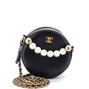 Chanel Chic Pearls Round Clutch with Chain Quilted Lambskin