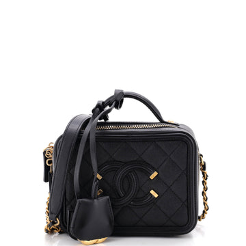 Chanel Filigree Vanity Case Quilted Caviar Small