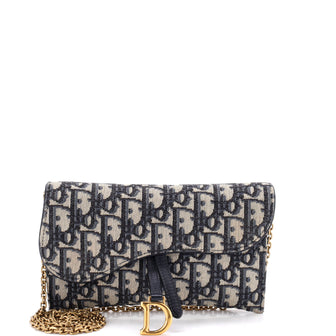 Christian Dior Saddle Chain Wallet Oblique Canvas