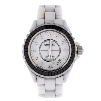 Chanel J12 Automatic Watch Ceramic and Stainless Steel with Diamond Markers and Baguette Patterned Bezel 38