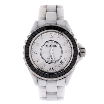 Chanel J12 Automatic Watch Ceramic and Stainless Steel with Diamond Markers and Baguette Patterned Bezel 38