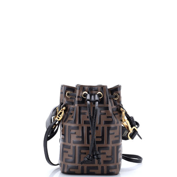 Fendi Mon Tresor Bucket Bag Zucca Embossed Leather Mini