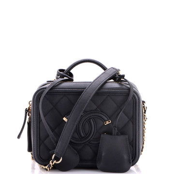 Chanel Filigree Vanity Case Quilted Caviar Small