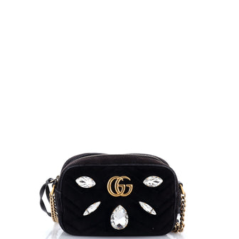 Gucci GG Marmont Shoulder Bag Crystal Embellished Matelasse Velvet Mini