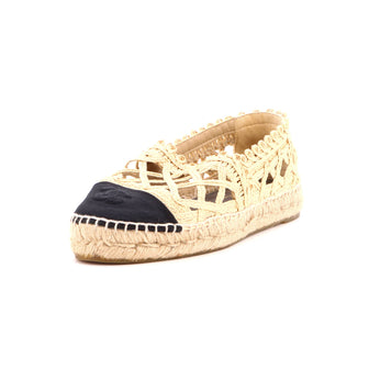 Chanel Women's CC Cap Toe Espadrilles Cut Out Raffia