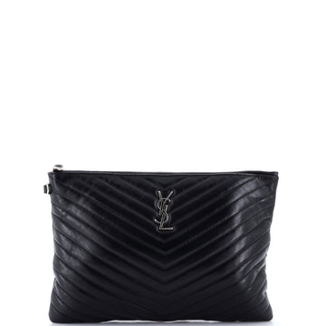 Saint Laurent Classic Monogram Wristlet Pouch Matelasse Chevron Leather Medium