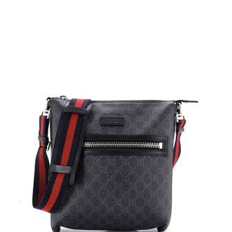 Gucci Web Strap Front Zip Messenger Bag GG Coated Canvas Medium
