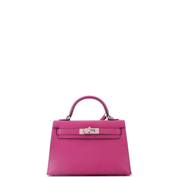 Hermes Kelly Mini II Bag Rose Pourpre Chevre Mysore with Palladium Hardware 20