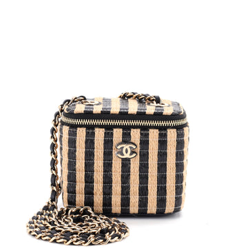 Chanel Classic Vanity Case with Chain Striped Raffia and Jute Mini