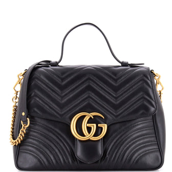 Gucci GG Marmont Top Handle Flap Bag Matelasse Leather Medium