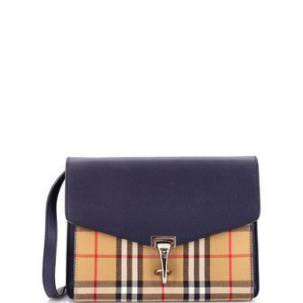 Burberry Macken Crossbody Bag Leather and Vintage Check Canvas Small