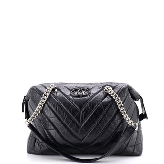 Chanel CC Bowling Bag Chevron Aged Calfskin Medium