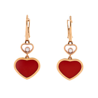 Chopard Happy Hearts Drop Earrings 18K Rose Gold with Carnelian and 1 Floating Diamond