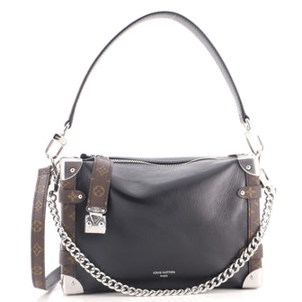 Louis Vuitton Side Trunk Vibe Handbag Leather with Monogram Canvas MM