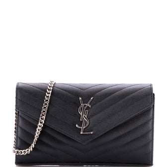 Saint Laurent Classic Monogram Wallet on Chain Matelasse Chevron Leather Medium