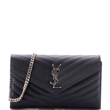 Saint Laurent Classic Monogram Wallet on Chain Matelasse Chevron Leather Medium