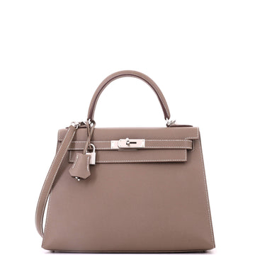 Hermes Kelly Handbag Etoupe Epsom with Palladium Hardware 28