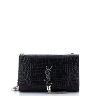 Saint Laurent Classic Monogram Tassel Crossbody Bag Crocodile Embossed Leather Medium