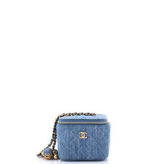Chanel Pearl Crush Vanity Case with Chain Quilted Denim Mini