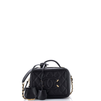 Chanel Filigree Vanity Case Quilted Caviar Small