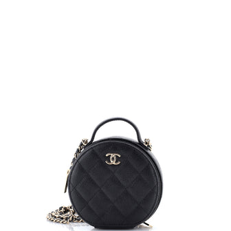 Chanel Handle with Care Round Vanity Case with Chain Quilted Caviar Small