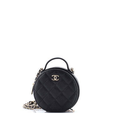 Chanel Handle with Care Round Vanity Case with Chain Quilted Caviar Small