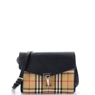 Burberry Macken Crossbody Bag Leather and Vintage Check Canvas Small