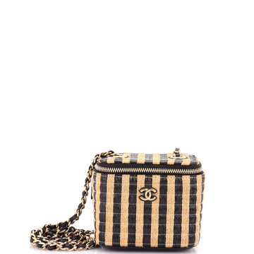 Chanel Classic Vanity Case with Chain Striped Raffia and Jute Mini