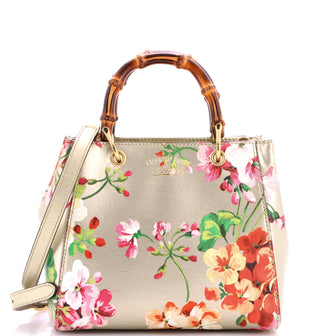 Gucci Bamboo Shopper Tote Blooms Print Leather Mini