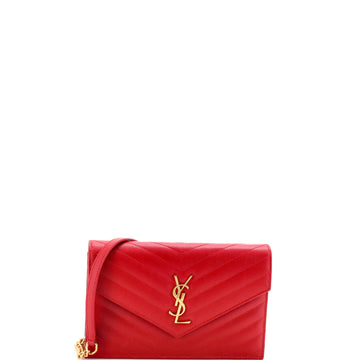Saint Laurent Classic Monogram Wallet on Chain Matelasse Chevron Metallic Leather Small