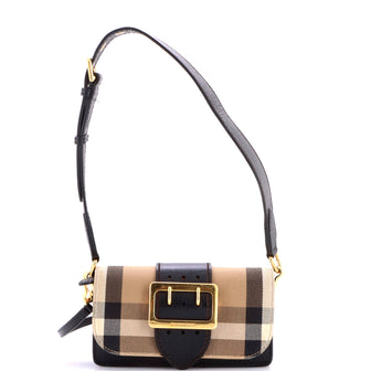 Burberry Madison Buckle Flap Bag House Check Canvas and Leather Small