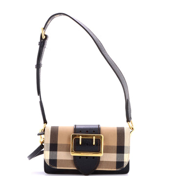 Burberry Madison Buckle Flap Bag House Check Canvas and Leather Small